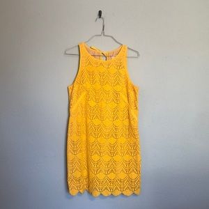 LOFT Womens Sz 6 Yellow Lace Crochet Mini Sleeveless Dress Tie Back 1920s Gatsby
